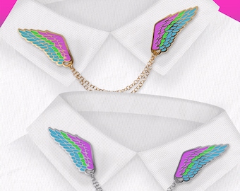 Polysexual (Proud Angel) | Connected Enamel Pins | Wings Collar Necklace | For LGBTQIA Community