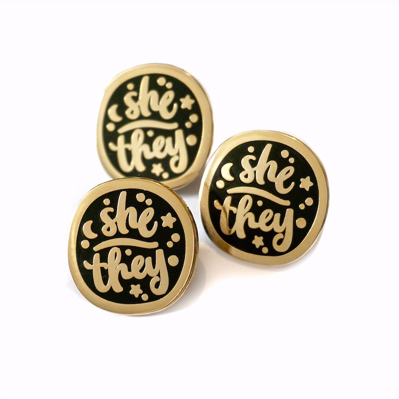 She / They Gold ver. Starry Pronouns Hard Enamel Pin LGBTQIA Pride Community image 4