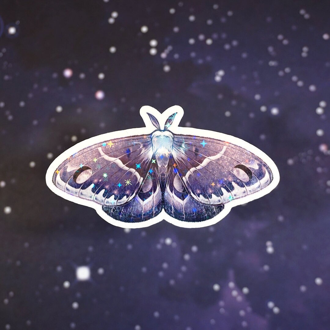 Moon Moth Sticker Waning Gibbous moon Phases Moths Holographic Stars, Vinyl Stickers ...