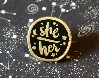 She/Her (Golden) - Starry Pronouns (Hard Enamel Pin)