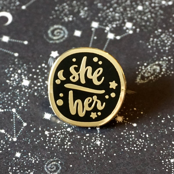 She/Her (Golden) - Starry Pronouns (Hard Enamel Pin)