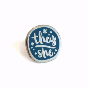 They / She Silver ver. Starry Pronouns Hard Enamel Pin LGBTQIA Pride Community image 3