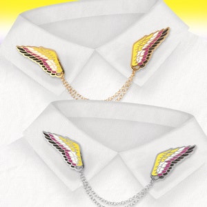 Non-Binary (Proud Angel) | Connected Enamel Pins | Wings Collar Necklace | For LGBTQIA Community