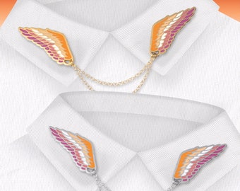 Lesbe (Stolzer Engel) | Verbundene Emaille Pins | Flügel Kragen Halskette | Für die LGBTQIA Community
