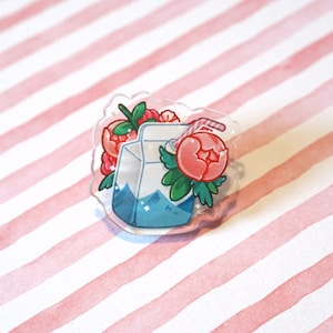 Blumen Milchtüte | Süßer Acryl Pin | Kawaii Ästhetik | Rosa Cottage Kern