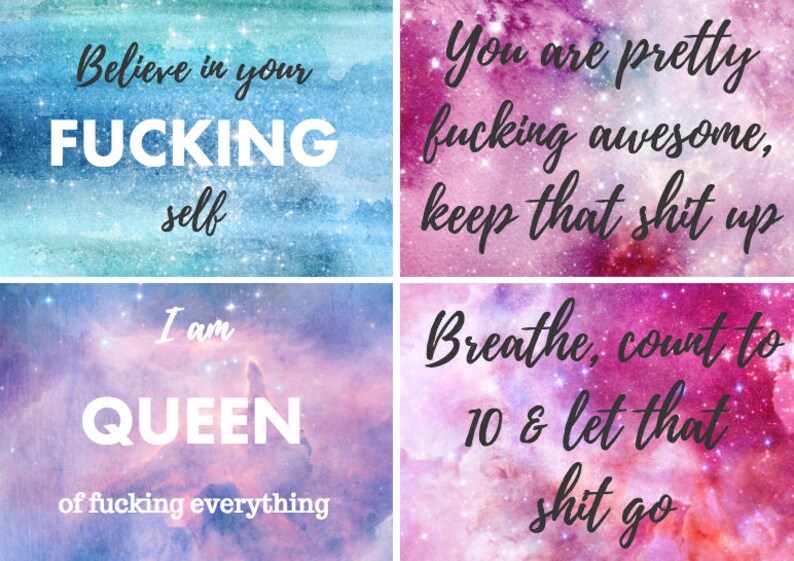 Set Of 20 Printable Sweary Affirmation Cards Etsy