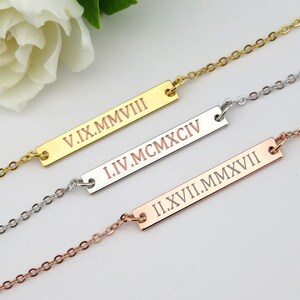 Roman Numeral Necklace, Roman numbers, Custom Bar Necklace, Date Necklace, Gold Bar Necklace, Wedding date, anniversary date, Birthday date