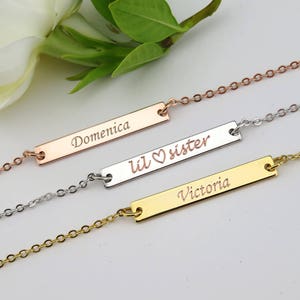 Mom's gift, Rose Gold or Silver Bar Necklace, Mothers day, Engraved Necklace, Customized Name Bar Necklace, Personalized Gold Bar Necklace image 2