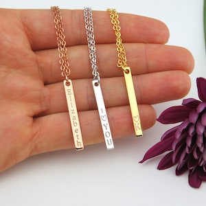 Personalized Vertical Custom Necklace, Name Necklace , Rose gold Necklace, Name Bar, Engraved Bar Necklace, Gift for her, custom necklace