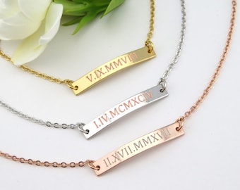 Roman Numeral Bracelet, Engraved Bracelet, Custom Bar bracelet, Date bracelet, Gold Bar bracelet , Wedding date, anniversary date