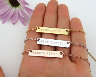 Custom Coordinates Necklace, Bridesmaid Gift, Personalized Bar Necklace, Coordinates Jewelry, Latitude Longitude, Graduation Gift VicJewelry