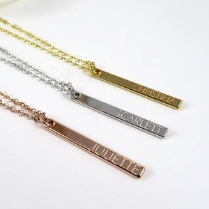 Personalized Vertical Custom Necklace, Name Necklace , Rose gold, Gold, Silver Necklace, Name Bar, Engraved Bar Necklace, Long charm, Gift