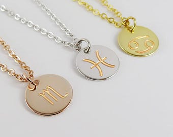 Zodiac Engraved Necklace, Personalized Gift necklace, Leo Necklace, Horoscope necklace, Horoscope sign necklace, custom necklace