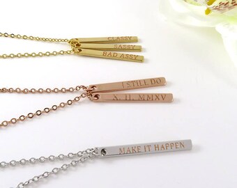Vertical Bar Necklace, Name Bar Necklace, Personalized Kids Name Necklace, Bridesmaid Gift, Anniversary Gift, Gift for Her, by VicJewelry