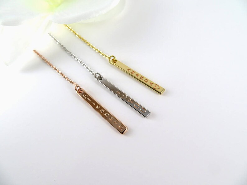 Mothers day gift, Lariat Y Necklace, Bar drop Necklace, Personalized Vertical Custom Necklace, Y Necklace, Rose gold, Gold, Silver Necklace image 3