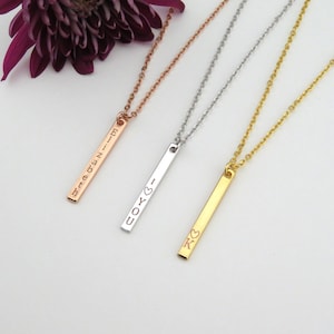 Personalized Vertical Necklace, Customized Name Necklace , Name Bar, Engraved Necklace, Initials necklace, Birthday Gift, Bridesmaid gift
