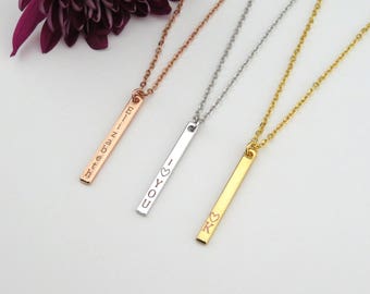 Personalized Vertical Necklace, Customized Name Necklace , Name Bar, Engraved Necklace, Initials necklace, Birthday Gift, Bridesmaid gift