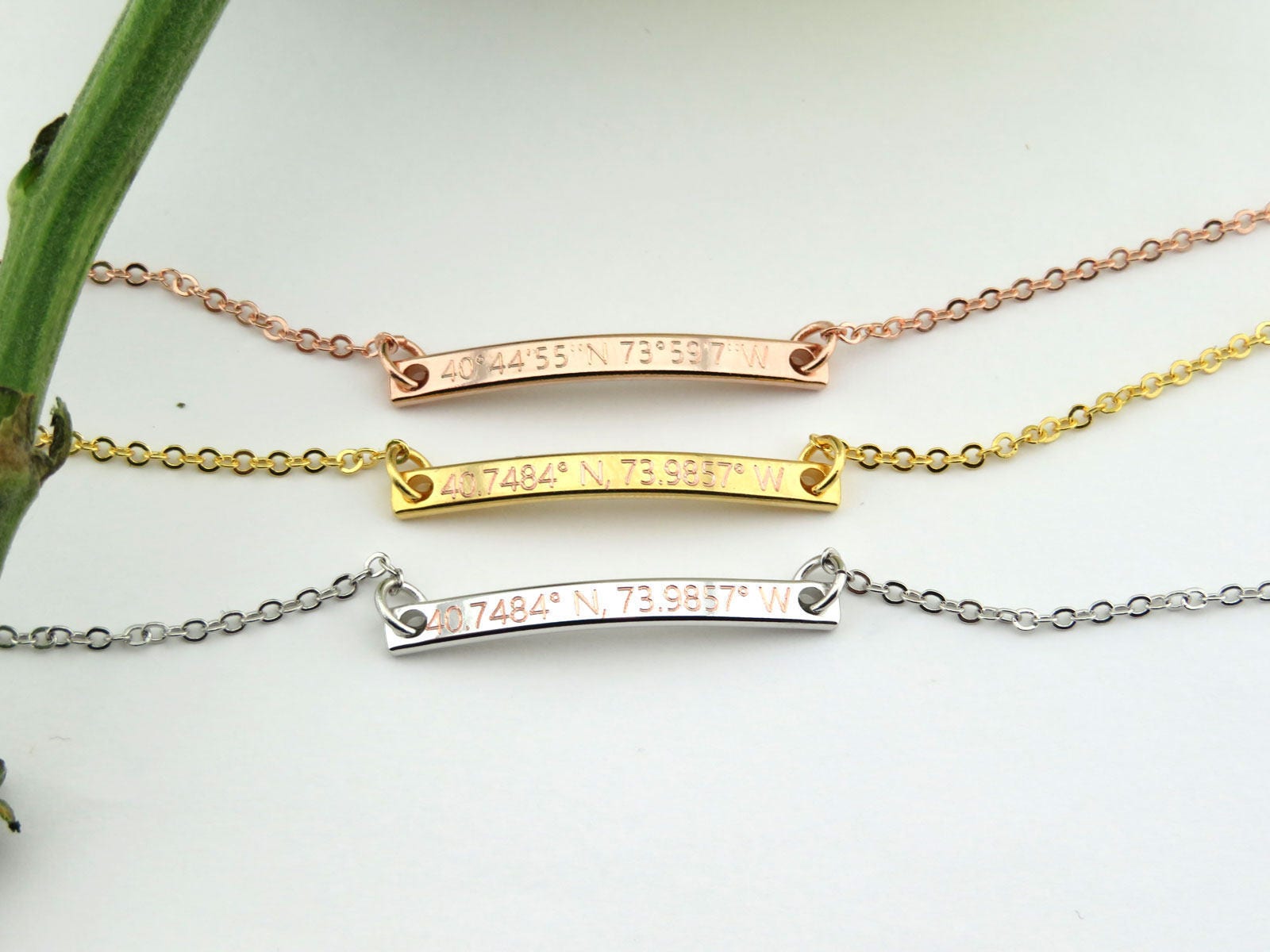 Rose Gold Coordinates Bracelet, Coordinates Engraved Bracelet, Custom ...