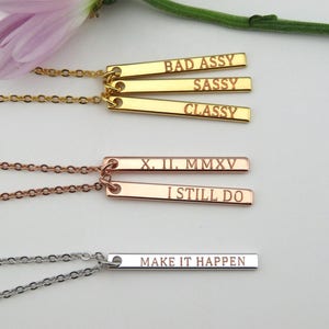 Mom necklace, Baby name necklace, Vertical bar necklace, Engraved Personalized necklace, Custom Baby name necklace Mothers day gift for mom image 2