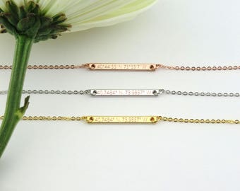 Silver Plated coordinates necklace, custom coordinates necklace, engraved coordinates necklace, custom gps location coordinates,