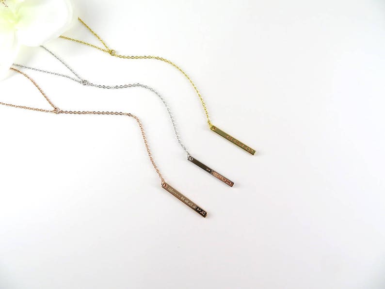 Mothers day gift, Lariat Y Necklace, Bar drop Necklace, Personalized Vertical Custom Necklace, Y Necklace, Rose gold, Gold, Silver Necklace image 2