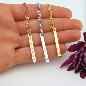 Personalized Vertical Necklace, Customized Name Necklace , Name Bar, Engraved Bar Necklace, Long charm, Birthday Gift, Bridesmaid gift