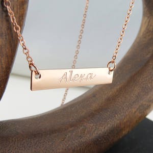 Mothers day gift, Personalized Bar Necklace,  Engraved Rose Gold Necklace, Custom Necklace, Gift for her, Engraved Necklace
