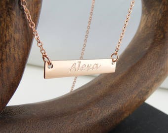 Regalo del día de las madres, collar de bar personalizado, collar de oro rosa grabado, collar personalizado, regalo para ella, collar grabado