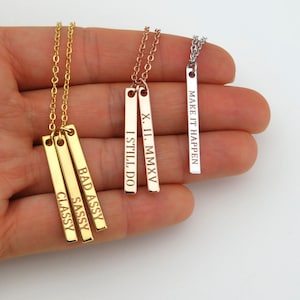 Mom necklace, Baby name necklace, Vertical bar necklace, Engraved Personalized necklace, Custom Baby name necklace Mothers day gift for mom image 1