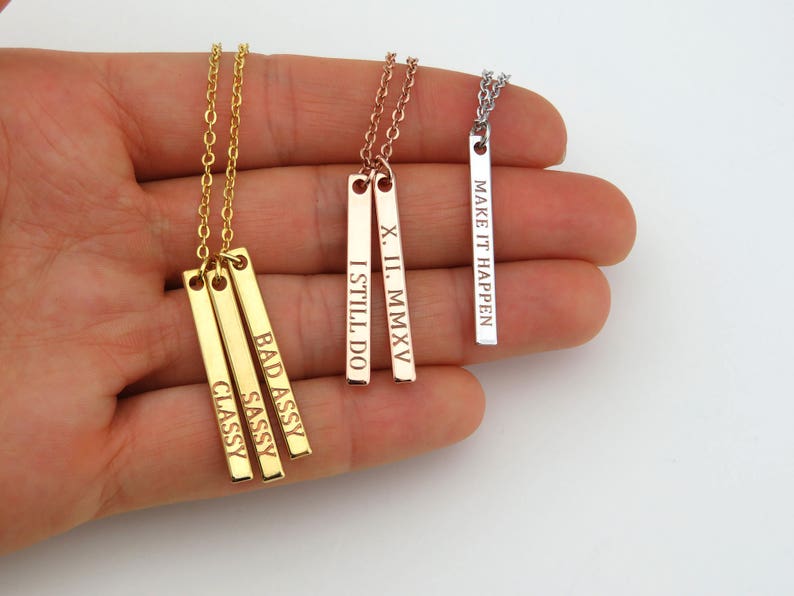 Mom Necklace Baby Name Necklace Vertical Bar Necklace Etsy