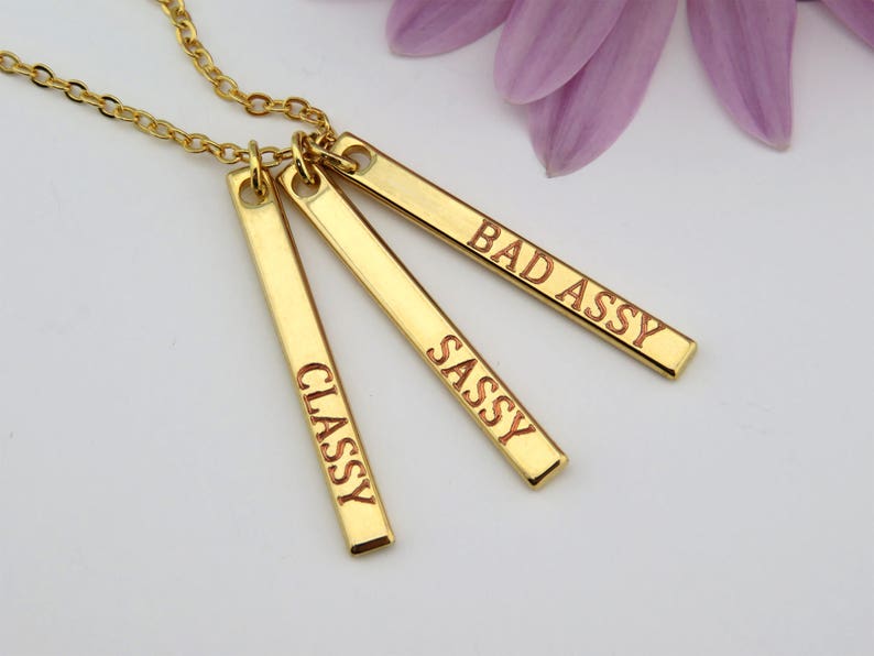 Mom necklace, Baby name necklace, Vertical bar necklace, Engraved Personalized necklace, Custom Baby name necklace Mothers day gift for mom image 3