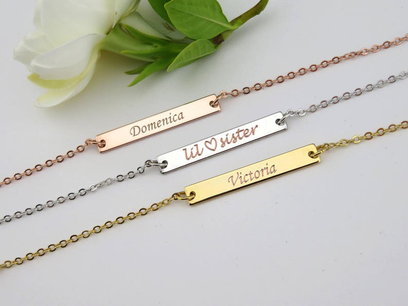 Mom's gift, Rose Gold or Silver Bar Necklace, Mothers day, Engraved Necklace, Customized Name Bar Necklace, Personalized Gold Bar Necklace image 2