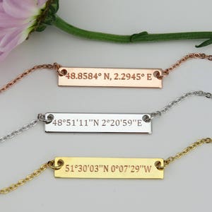 Coordinate Necklace,Personalized Necklace, Bridesmaid Coordinate, Necklace Location, Gold Rose Gold Silver Necklace, Inspirational gift