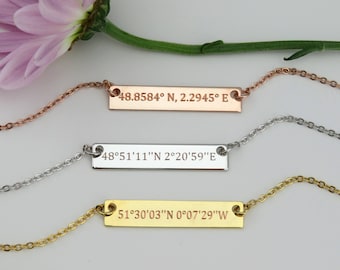 Coordinate Necklace,Personalized Necklace, Bridesmaid Coordinate, Necklace Location, Gold Rose Gold Silver Necklace, Inspirational gift