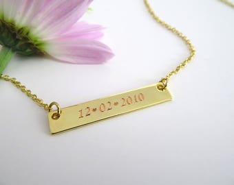 Wedding date, Bar Necklace, Date Necklace, Birthday Gift, Gold Bar Necklace,  Anniversary date, Birthday date, Gift for her