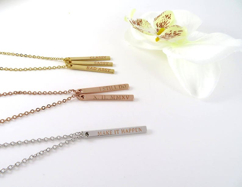 Mom necklace, Baby name necklace, Vertical bar necklace, Engraved Personalized necklace, Custom Baby name necklace Mothers day gift for mom image 6