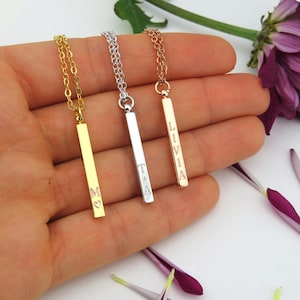 Mom gift, Vertical Bar Tag Necklace,  Dates Tiny Dainty Tag, Custom Engraved Initial Necklace, Gift for Mom, mother&#39;s day gift
