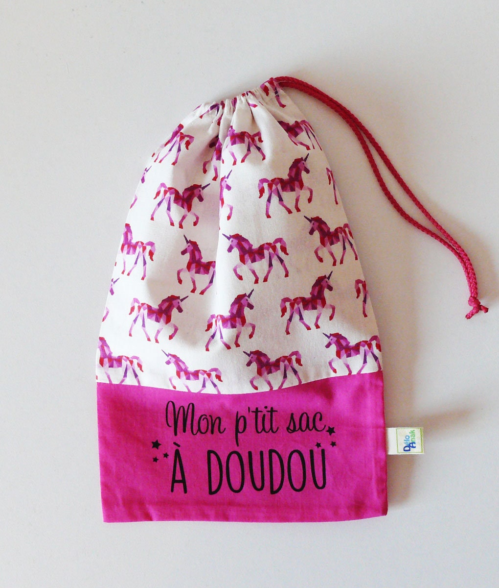 Sac à Doudou en Coton Rose et Violet Pour Bébé Enfant Motif Licorne Idéal La Crèche L'école Maternel