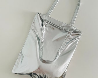 Silver Metallic Tote Bag Bridesmaid bag Metallic Shoulder Bag Shopper Bag for Women Mother’s Day gift Bachelorette Gift Glitter Shopping Bag