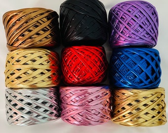 Metallic t-shirt yarn Crochet bags Knit bags Metallic yarn for bags Glossing yarn Maccaroni yarn DIY Knitted bag Handmade bag 65 yards 200g