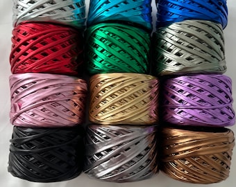 Metallic t-shirt yarn Crochet bags Knit bags Leather yarn for bags Mat leather yarn Maccaroni yarn DIY Knitted bag Handmade bag 65 yards 60m