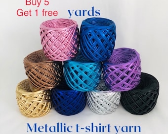 Metallic t-shirt yarn Crochet bags Knit bags Metallic yarn for bags Glossing yarn Maccaroni yarn DIY Knitted bag Handmade bag 65 yards 200g