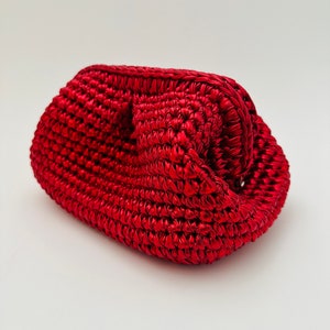 Metallic Red Clutch Handmade Leather Pouch Bag Evening Bag Metallic Cloud Bag Knitted Metallic Purse Mother&#39;s Day gift Crochet handbag Gift