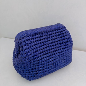 Sax Blau Metallic Clutch häkeln Wolke Tasche Abend Beutel Tasche Gestrickte Tasche Shiny Metallic Tasche Raffia Clutch Tasche Handgemachte Luxustasche