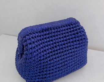 Sax Blau Metallic Clutch häkeln Wolke Tasche Abend Beutel Tasche Gestrickte Tasche Shiny Metallic Tasche Raffia Clutch Tasche Handgemachte Luxustasche