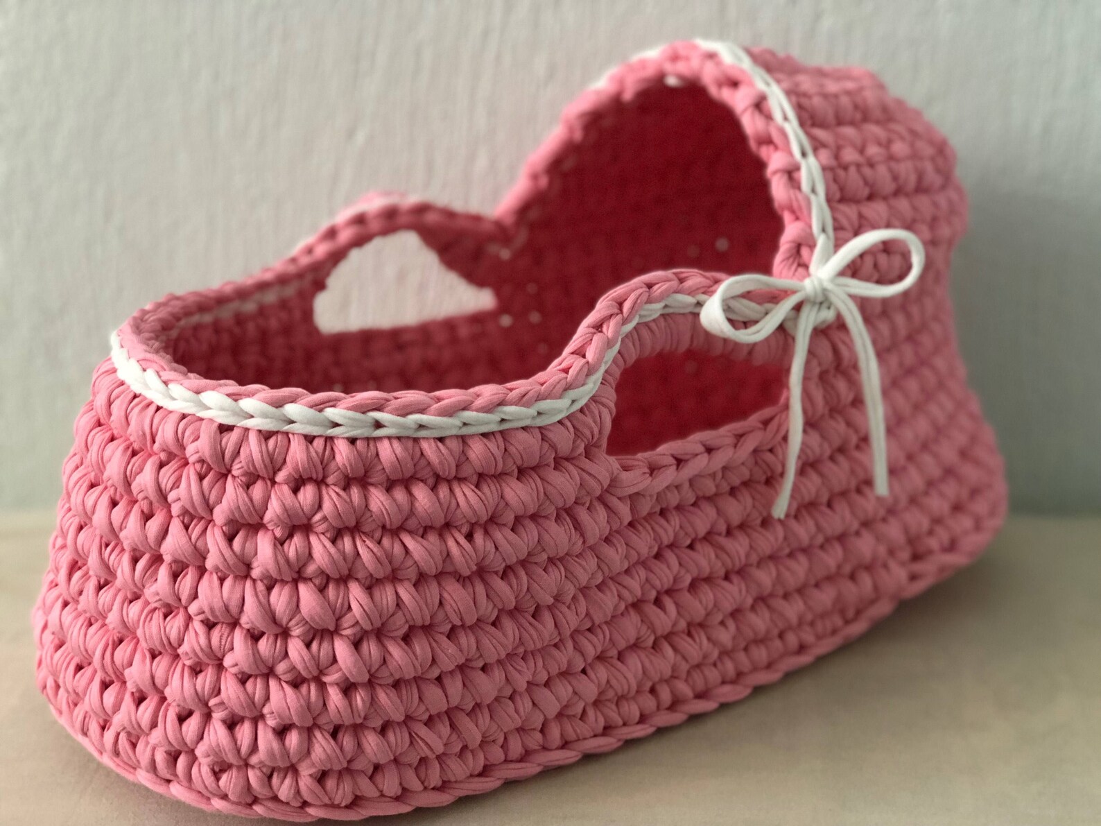 Baby Doll Crochet Doll Moses Basket Pink Baby Doll Etsy