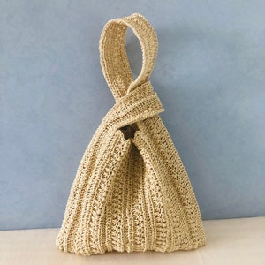 Raffia Knot bag Japanese knot bag in beige Raffia wristlet handbag Hobo bag Crochet summer wrist bag Handmade Pouch Purse Straw bucket bag image 5