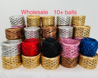 Wholesale Metallic t-shirt yarn Crochet bags Knit bags Metallic yarn for bags Glossing yarn Maccaroni yarn DIY Knitted bag 65 yards 200g