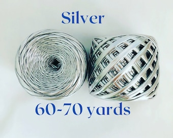 Silver Metallic t-shirt yarn Silver Crochet bags Knit bags Metallic yarn for bags Glossing yarn DIY Knitted bag Handmade bag 65 yards 200g