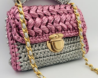 Crochet Metallic Crossbody bag Handmade Evening Clutch Small Metallic Handbag Mother’s day gift Bridesmaid Clutch For Women Christmas Gift